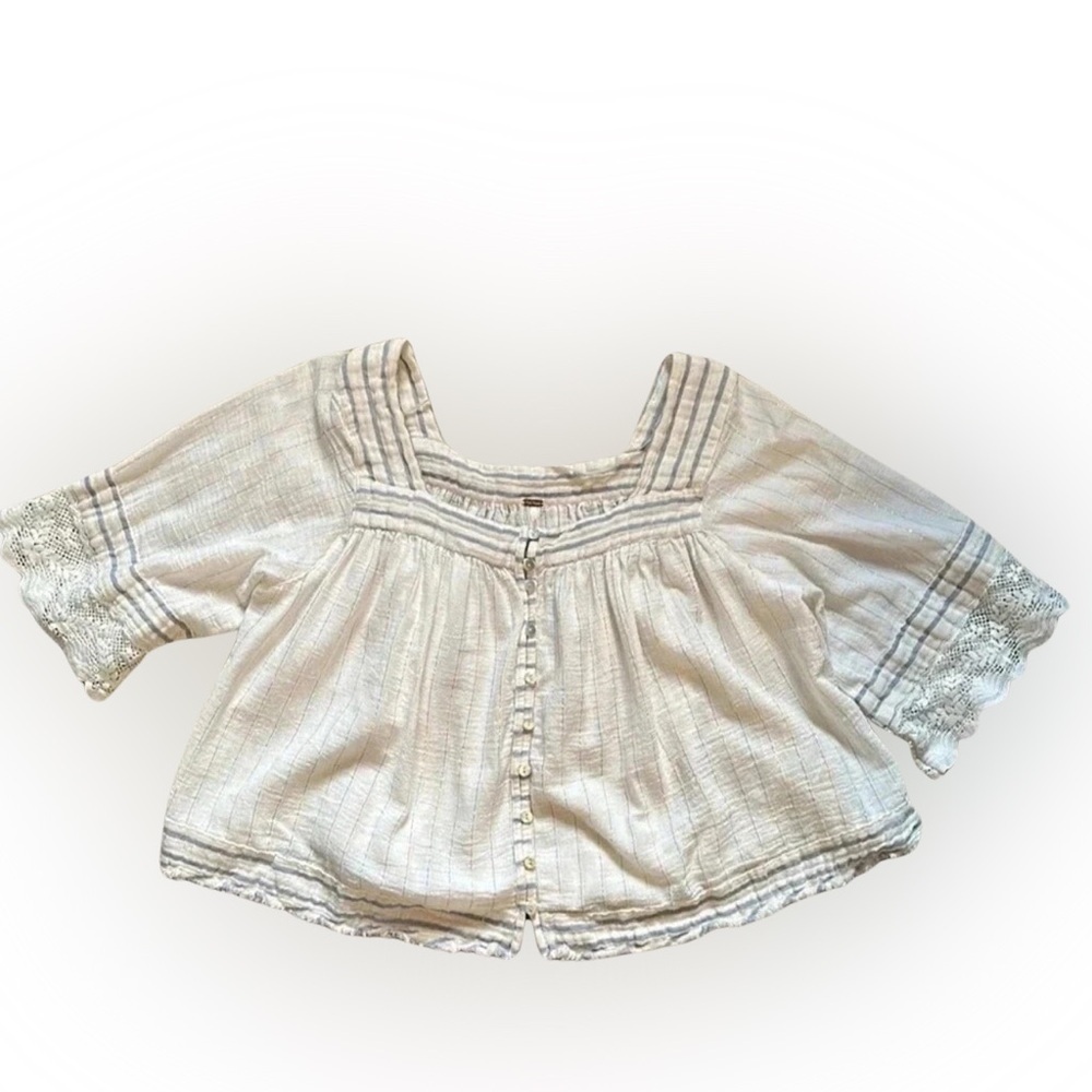 FreePeople Cottagecore Boho Romantic Fairy Whimsigoth Square NeckLace Blouse SzS